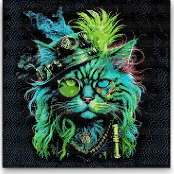 Diamantové malování Diamantové malování - Punk kočka Velikost: 50x50cm, Rámování: Pouze srolované plátno, Diamanty: Kulaté