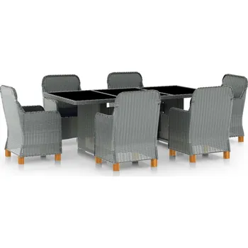 Zahradní sestava vidaXL 7dílný zahradní jídelní set s poduškami polyratan světle šedý [3060163] Barva: světle šedá a černá