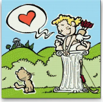 Diamantové malování Diamantové malování - Amor a koťátko Velikost: 50x50cm, Rámování: Pouze srolované plátno, Diamanty: Čtvercové