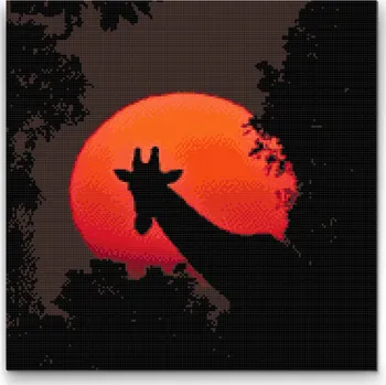 Diamantové malování Diamantové malování - Žirafa a červený měsíc Velikost: 50x50cm, Rámování: Pouze srolované plátno, Diamanty: Čtvercové