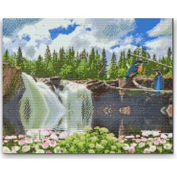 Diamantové malování Diamantové malování - Ptáci u vodopádu Velikost: 30x40cm, Rámování: Pouze srolované plátno, Diamanty: Čtvercové