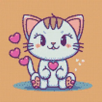 Diamantové malování Diamantové malování - Zamilovaná kočička Velikost: 30x30cm, Rámování: Pouze srolované plátno, Diamanty: Čtvercové
