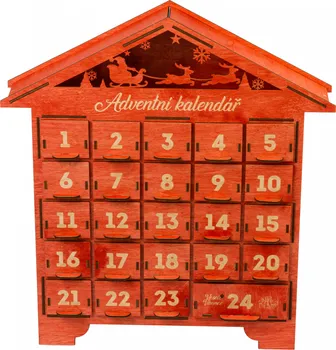 Vánoční dekorace Dřevěný adventní kalendář domeček poskládaný červený 38 x 41 x 7 cm