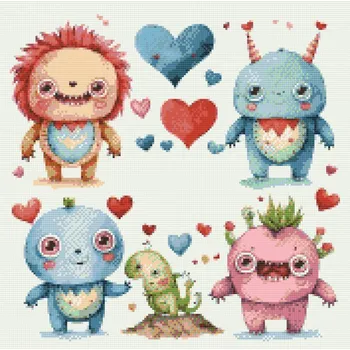 Diamantové malování Diamantové malování - Příšerky plné lásky Velikost: 50x50cm, Rámování: Pouze srolované plátno, Diamanty: Kulaté