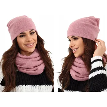 Čepice Fashionweek Dámská Souprava teplý pohodlný dámský set dámská čepice a šála cashmere touch S2468 Barva: Růžová, Velikost: Universal