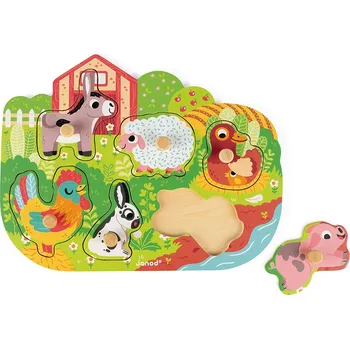 Janod Vkládací puzzle s úchytkou Farma (Vkládací puzzle s úchytkou Farma)