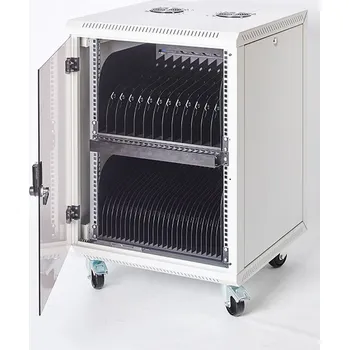Nabíjecí regál pro 10 notebooků, 10x zásuvka 230V, transportní kolečka
