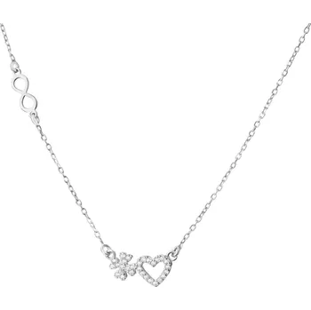 Náhrdelník Stříbrný náhrdelník se zirkony - srdce, čtyřlístek, nekonečno - AP536-8861