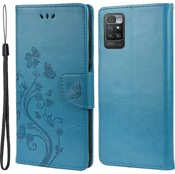 Pouzdro na mobilní telefon Flower PU kožené peněženkové pouzdro na mobil Xiaomi Redmi 10/Redmi 10 (2022) - modré