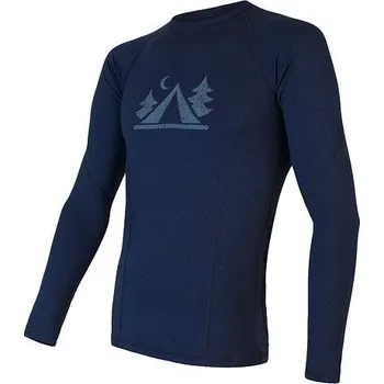 cyklistický dres Triko dlouhé pánské SENSOR MERINO DOUBLE FACE CAMP deep blue S