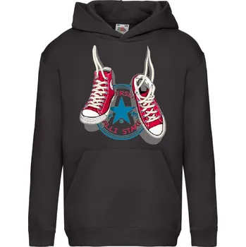 Chlapecká mikina dětská levná mikina, kapuce, populární tenisky Converse Barva: Black -černá, velikost: 152