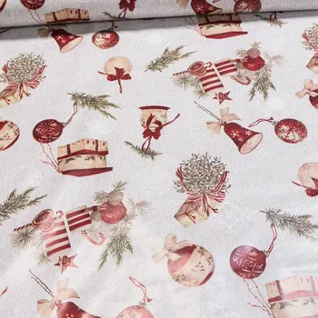 ubrus Kubík Textil Vánoční ubrus PVC s textilním podkladem vánoční ozdoby na béžové 140 cm metráž
