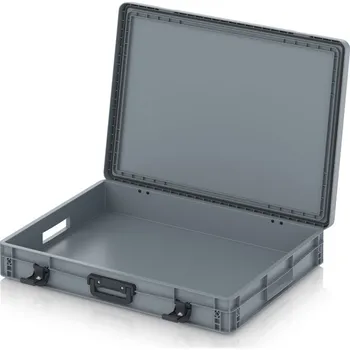 paleta Euro přepravka s víkem s panty Pro 81,3 x 62,8 x 13,8 cm, otevřená - Stříbrošedá - materiál: PP - EDP S 86/12 1G