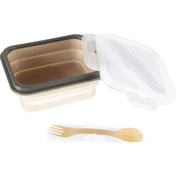 dětská jídelní sada ZOPA silikonový svačinový box s příborem malý Sand Beige