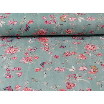 BYTEMA Dekorační látka KVĚTINY tyrkysová šíře 140 cm