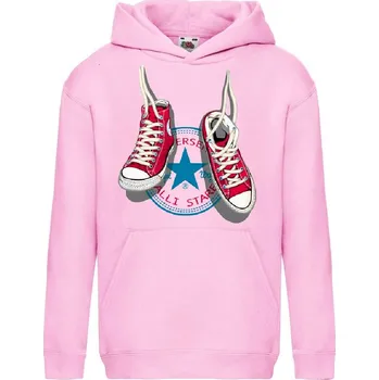 Chlapecká mikina dětská levná mikina, kapuce, populární tenisky Converse Barva: Pink - růžová, velikost: 152