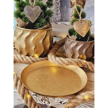 Zlatý antik kovový podnos Milla - Ø 20*2 cm