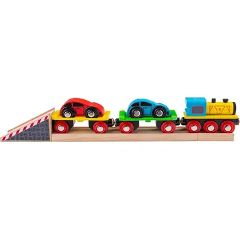 Vláček a vláčkodráha Bigjigs Rail Nákladní vlak s auty a kolejemi