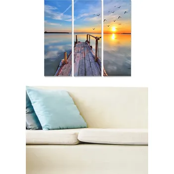 Bytová dekorace ASIR Obraz na MDF 3ks MOLO PŘI ZÁPADU SLUNCE 20 x 50 cm