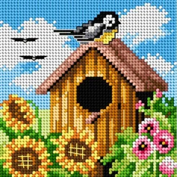 Textilie Předloha vyšívací Budka léto 15x15cm (Gobelínové plátno (stramín) s natištěným obrázkem s motivem Budka léto. Kreativní předloha od výrobce Orchidea. Bavlněná vyšívací předloha s rozměry 15 x 15 cm. Kód výrobce: 2306.)