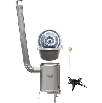 Kempingové nádobí Nerezový kotlík 20 L (1,5 mm) + nerezová kotlina 42 cm + poklice + hořák a vařečka