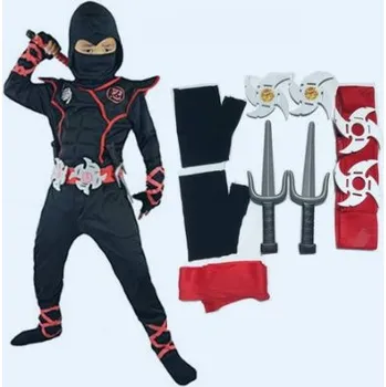 Karnevalový kostým Dětský kostým Ninja včetně doplňků, černo-červený Varianta: Ninja s příslušenstvím, Velikost: M (5-7 let)