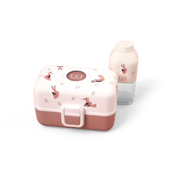 Termobox MonBento, Dětský dárkový set na svačinu, box a láhev Tresor cinnamon Fox | bílo-hnědý