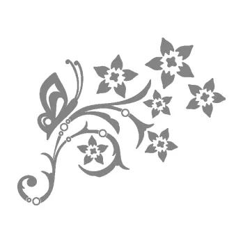 Samolepící dekorace SAMOLEPKA Květina dekor 047 pravá s motýlem (17 - šedá) NA AUTO, NÁLEPKA, FÓLIE, POLEP, TUNING, VLASTNÍ TEXT, TISK, AUTOSAMOLEPKY.cz, POLEPY, OBRÁZEK, LOGO, SAMOLEPKY