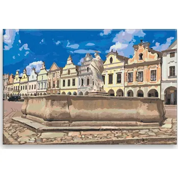 Dětské zboží Malování podle čísel - Náměstí Telč 02 - 60x40 cm, bez dřevěného rámu - CZ výroba