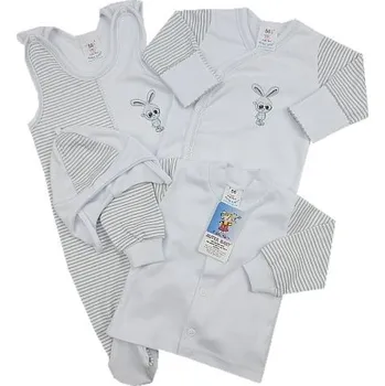 Kojenecká souprava Souprava do porodnice 4-dílná (body) bílá+šedá - vel. 50 zajíček