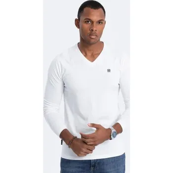Pánské oblečení Pánské tričko s dlouhým rukávem V-NECK bílý