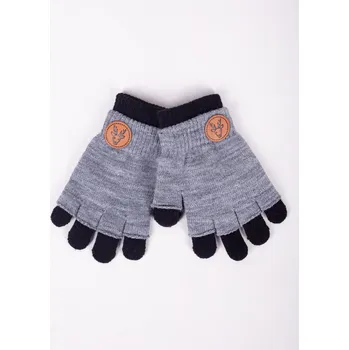 Rukavice Rukavice prstové YO RED0242C TEPLÉ DVOJITÉ šedé s černou jelen velikost rukavic: 16 cm