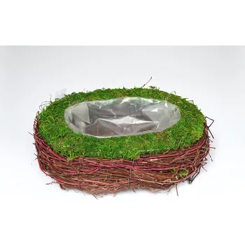 Obal na květináč Proutěný obal, oválný, s mechem, 27 x 20 cm