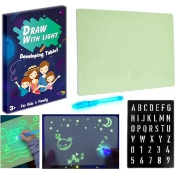Magnetická kreslící tabulka Draw With Light světelná tabulka na kreslení s LED perem A4 zelená