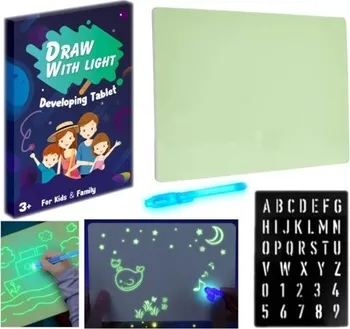 Magnetická kreslící tabulka Draw With Light světelná tabulka na kreslení s LED perem A4 zelená
