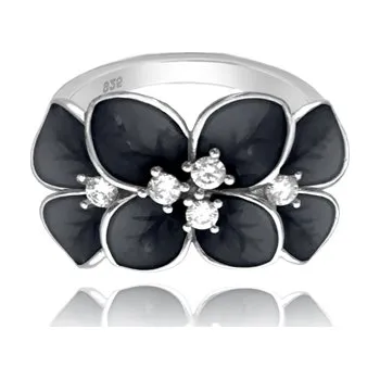 Prsten Dámský černý stříbrný prsten se zirkony JMAS5034BR
