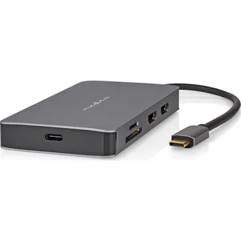 Elektrická zásuvka NEDIS USB Multiport Adaptér | USB 3.2 Gen 1 | USB-C™ Zástrčka | Micro SD / RJ45 Zásuvka / SD / USB-C™ Zásuvka / 2x HDMI™ / 2x USB-A Zásuvka | 5 Gbps | 0.20 m | Kulatý | Pozlacené | PVC | Antracit | Box