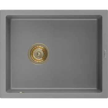 Granitový dřez Mexen Pedro granitový jednodřez 560 x 460 mm, šedý, sifon zlatý - 6508561000-71-G Granitové dřezy