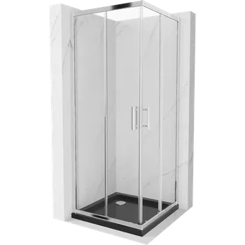 Mexen Rio čtvercová sprchová kabina 80 x 80 cm, transparentní, chrom + sprchová vanička Flat, černá - 860-080-080-01-00-4070 Sprchové kouty s vaničkou