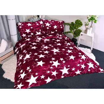 Povlečení Aaryans Hvězda vínové 140 x 200, 70 x 90 cm zipový uzávěr