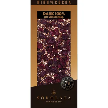 Čokoláda 100% hořká čokoláda s brusinkami, quinoa a skořicí 100g SOKOLATA AGAPITOS