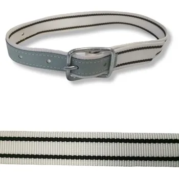 Řemen krční podšitý kůží, 80 cm, bílý s khaki pruhy