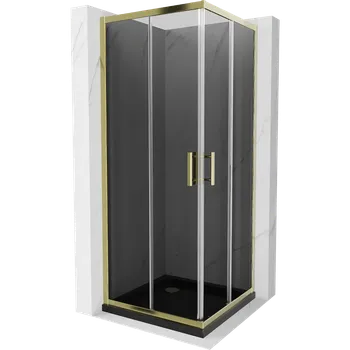 Mexen Rio čtvercový sprchový kout 80 x 80 cm, grafit, zlatý + Flat sprchová vanička, černá- 860-080-080-50-40-4070G Sprchové kouty s vaničkou