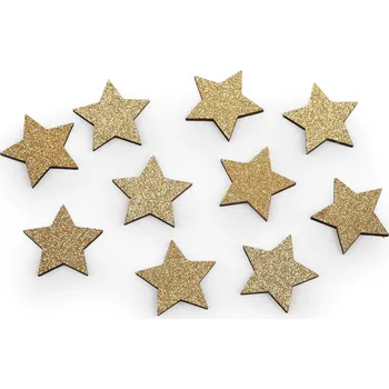 Dřevěná hvězda s glitry - zlatá