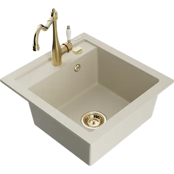 Granitový dřez Mexen Vito granitový dřez s 1 komorou a kuchyňskou baterií Carla, béžový - 6503-69-670700-50 Granitové dřezy s baterií