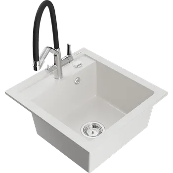 Granitový dřez Mexen Vito žulový dřez s baterií Duo, bílý - 6503-20-671701-07 Granitové dřezy s baterií