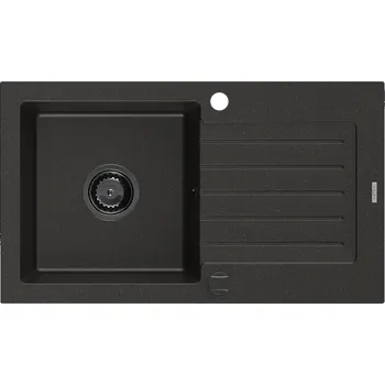 Granitový dřez Mexen Pablo granitový dřez 1-komorový s odkapávačem 752 x 436 mm, černý/zlatý metalik, černý sifon - 6510751010-75-B Granitové dřezy