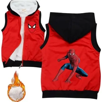 Chlapecký svetr Dětská bavlněná vesta s kožíškem a kapucí - Spiderman Barva: červeno-černá - v postoji, Velikost: 110/3-4 roky