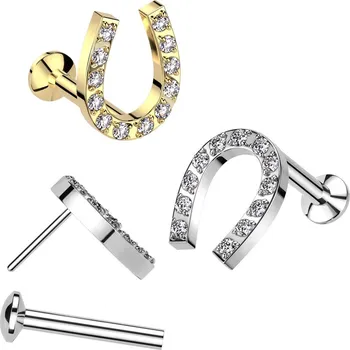 Piercing Piercingate Labreta - podkova s kamínky PLA00288 - Barva/Motiv: Stříbrná/Čirá, Délka tyčky: 8 mm, Průměr tyčky: 1 mm