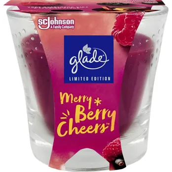 Svíčka Glade Merry Berry Cheers s vůní svařeného vína a lesních plodů vonná svíčka ve skle, doba hoření až 38 hodin 129 g